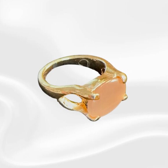 Jewelry - Gold-Tone Peach Cabochon Ring — Prong-Set Cocktail Style